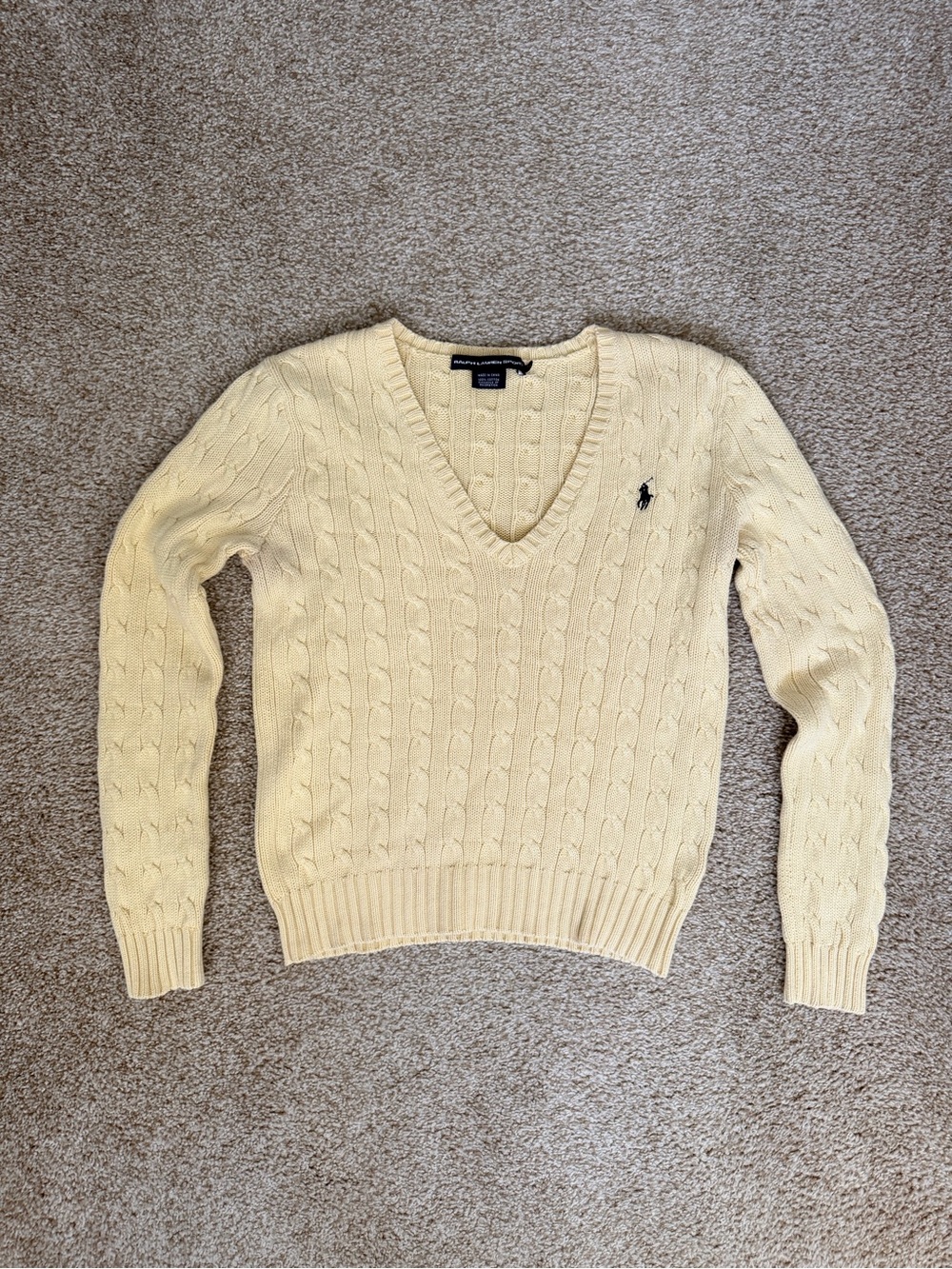 Ralph Lauren Butter Yellow Cable-Knit V-Neck Sweater